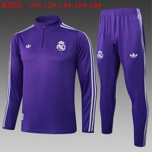 Kids Real Madrid Training Kit (Sweatshirt+Pants) Purple 2025/26