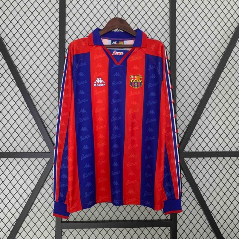 Barcelona Retro Jersey Home Long Sleeve Soccer Shirt 1996-97