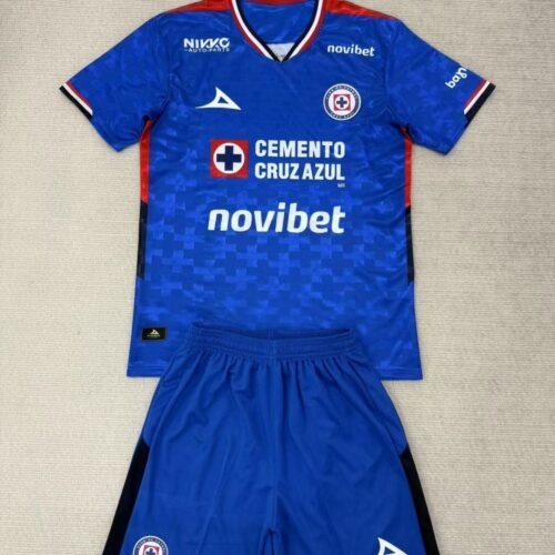 Cruz Azul Soccer Jersey Home Kids Kit Jersey+Shorts 2025/26 - With Sponsor